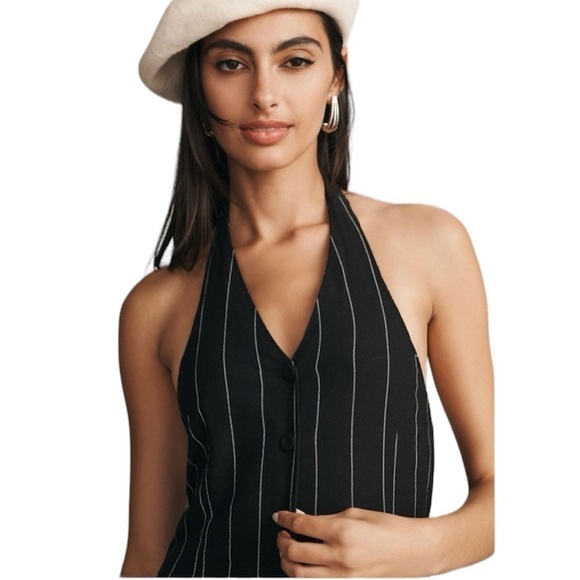 Anthropologie Little Lies Pinstripe Halter Neck Jumpsuit Small - Picture 4 of 4